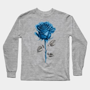 Blue Rose Drawing, Flower Drawing, Gift For Her Long Sleeve T-Shirt